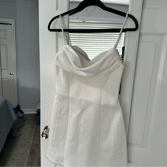 Meshki White Mini Dress with Pearl Details - Picture 6 of 12